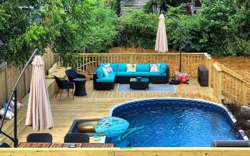 pool installation on a wooden deck