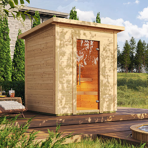 Outdoor Log Sauna – 4-Person Thermo-Spruce Sauna with Traditional Heating