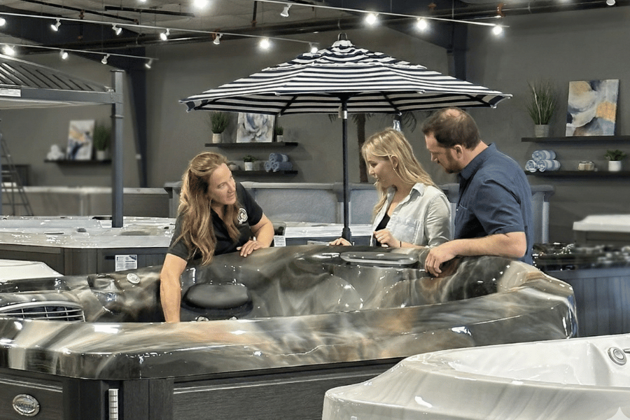 Galaxy Pool • Spa • Patio team in the showroom with a luxury hot tub display