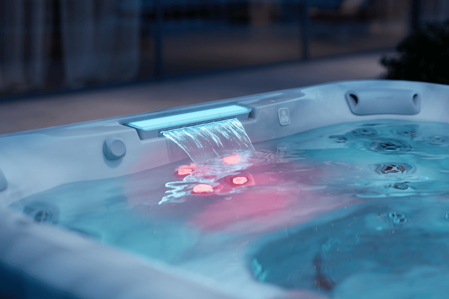Jacuzzi J-5 hot tub with LED lighting and waterfall features
