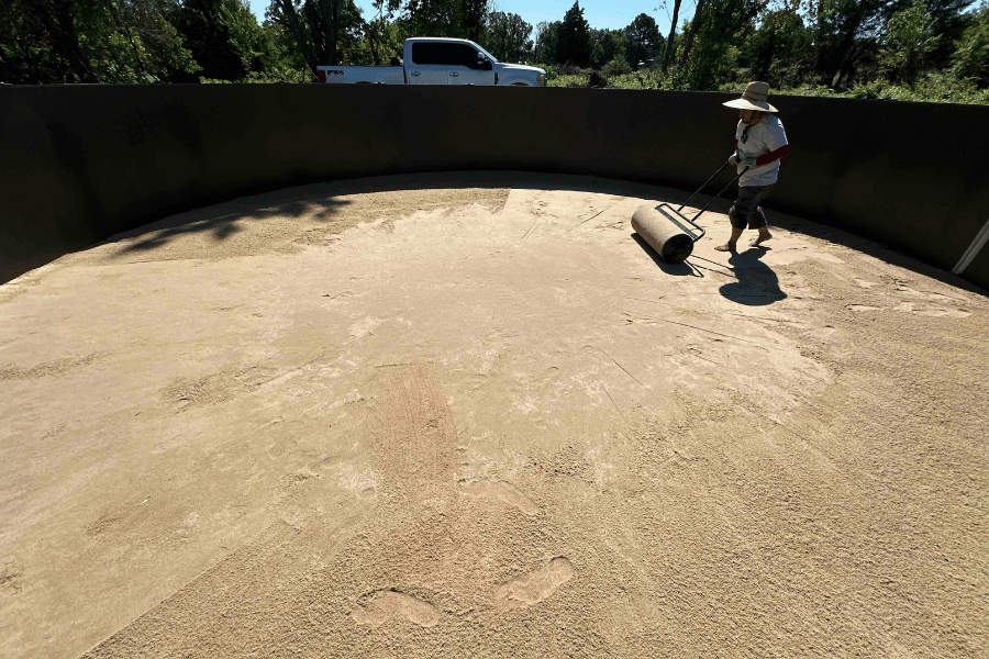Above-ground pool installation in progress in Oklahoma