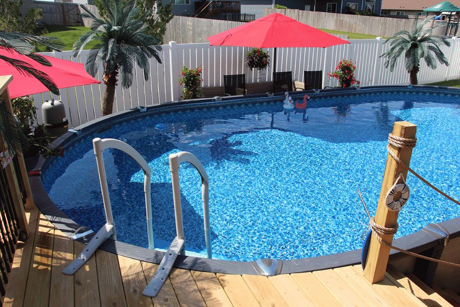 clear blue water in an above ground pool
